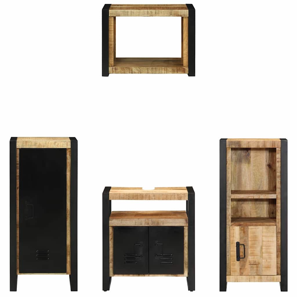 Badezimmermöbel-Set 4 pcs Braun und Schwarz Massivholz Mango