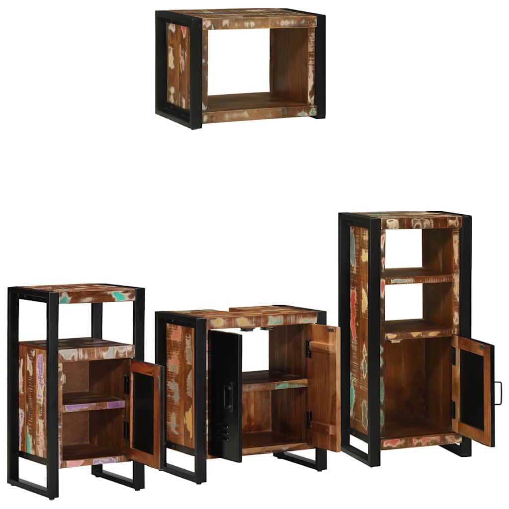 Badezimmermöbel-Set mit Regal 4 pcs Massives upgecyceltes Holz