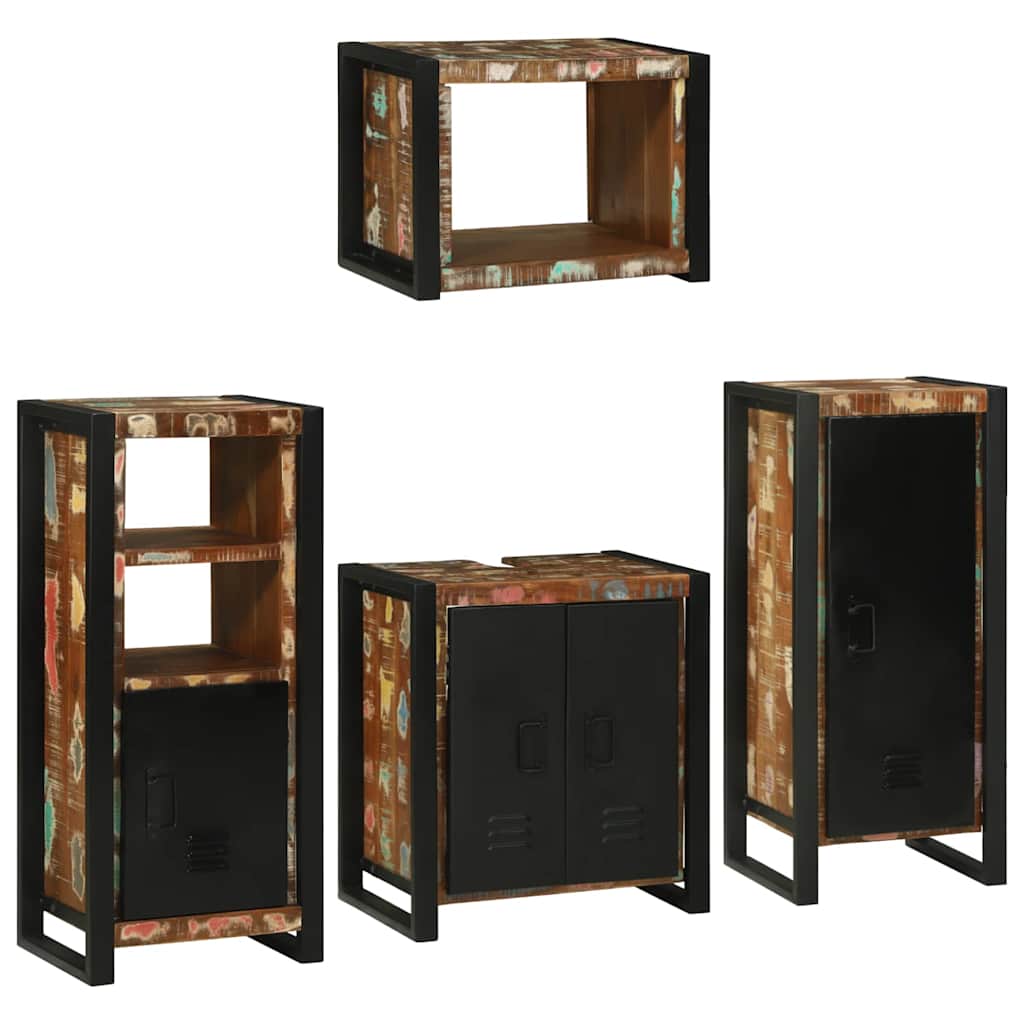 Badezimmermöbel-Set mit Regal 4 pcs Mehrfarbig Massives Altholz