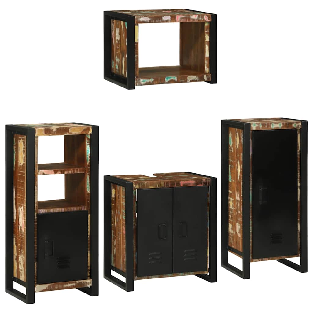 Badezimmermöbel-Set mit Regal 4 pcs Mehrfarbig Massives Altholz