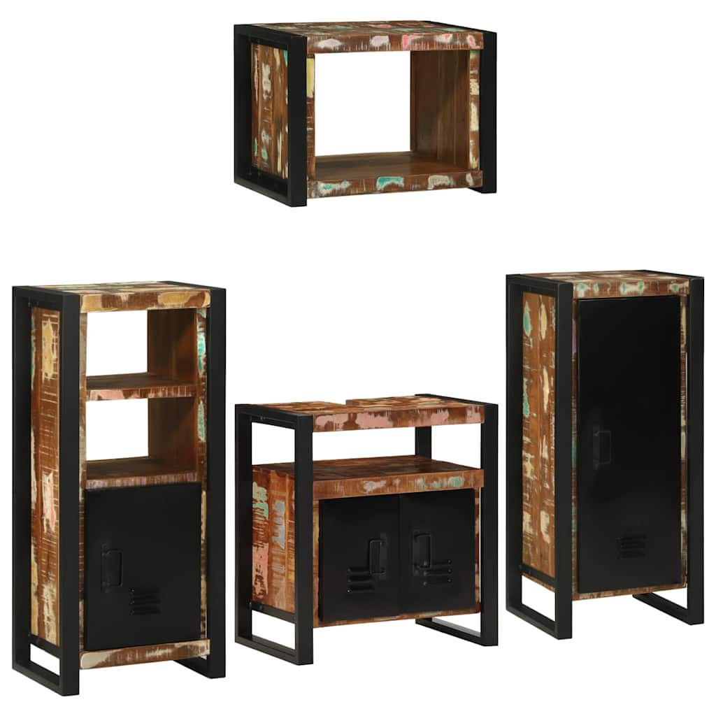 Badezimmermöbel-Set mit Regal 4 pcs Mehrfarbig Massives Altholz