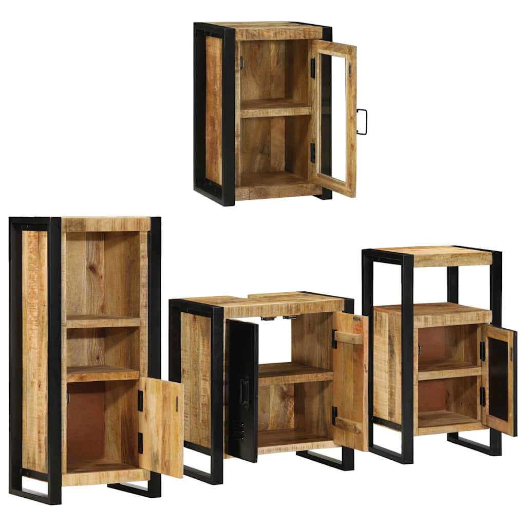 Badezimmermöbel-Set mit Regal 4 pcs Braun Massives Mangoholz