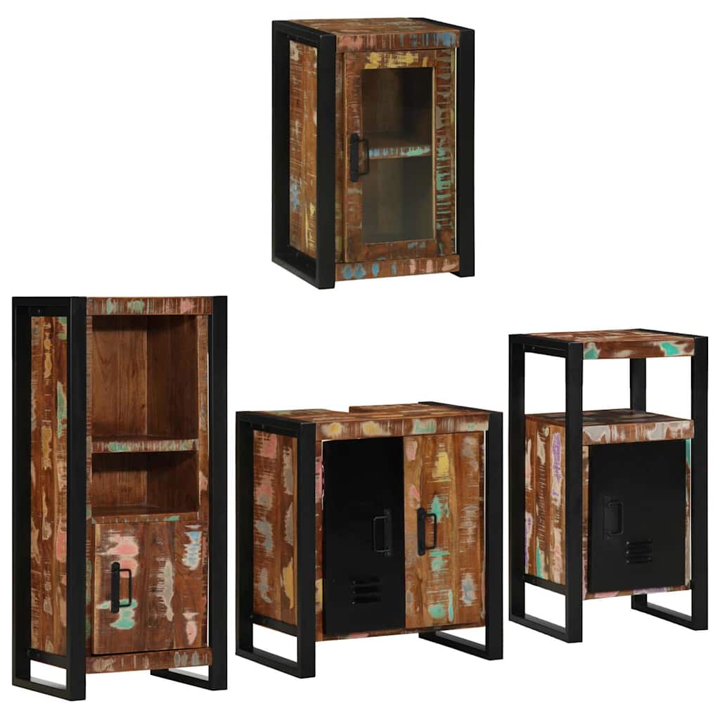 Badezimmermöbel-Set mit Regal 4 pcs Mehrfarbig Massives Altholz