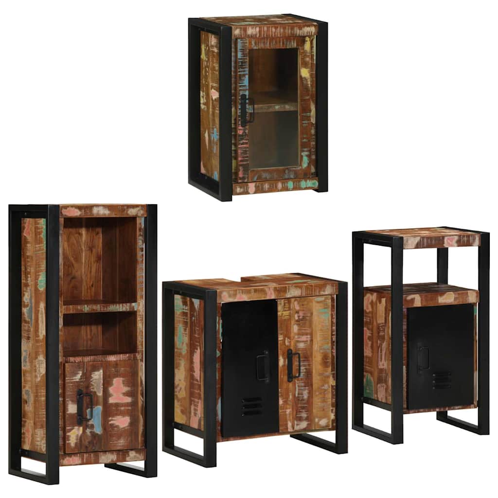 Badezimmermöbel-Set mit Regal 4 pcs Mehrfarbig Massives Altholz