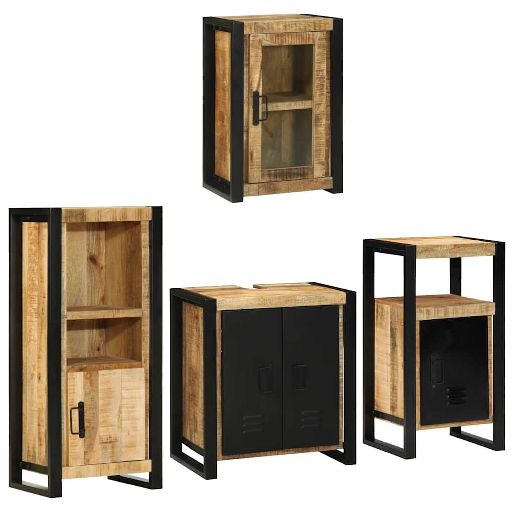Badezimmermöbel-Set mit Regal 4 pcs Braun Massives Mangoholz