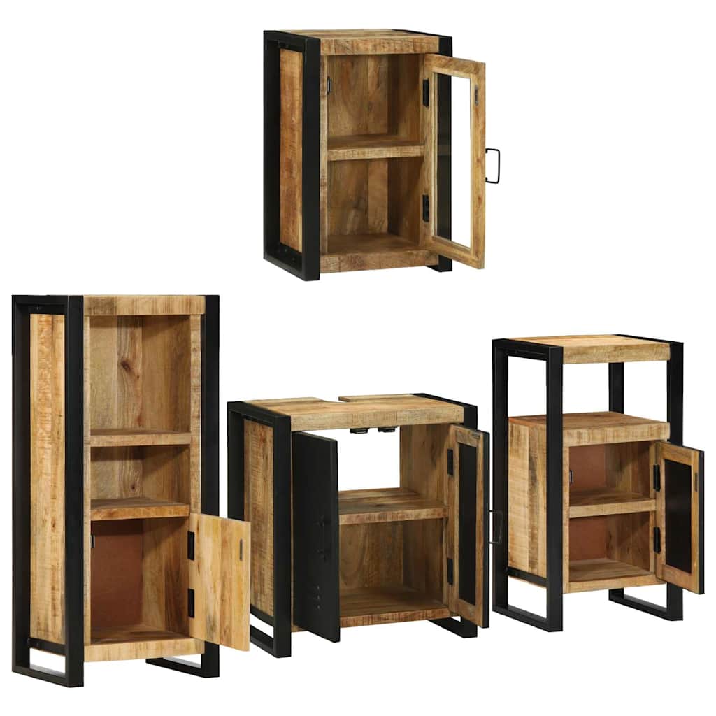 Badezimmermöbel-Set mit Regal 4 pcs Braun Massives Mangoholz