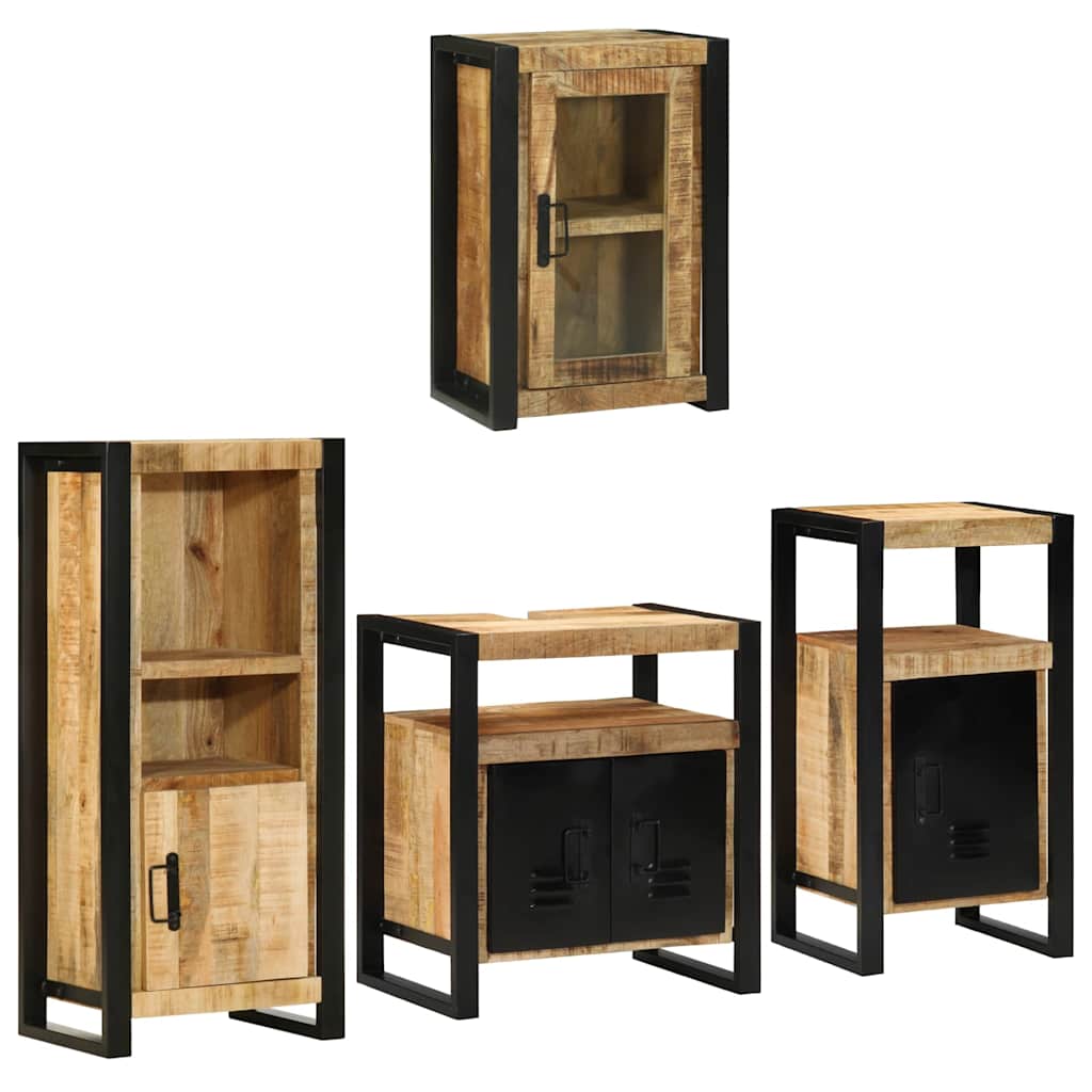 Badezimmermöbel-Set Wandmontiert 4 pcs Braun Massives Mangoholz