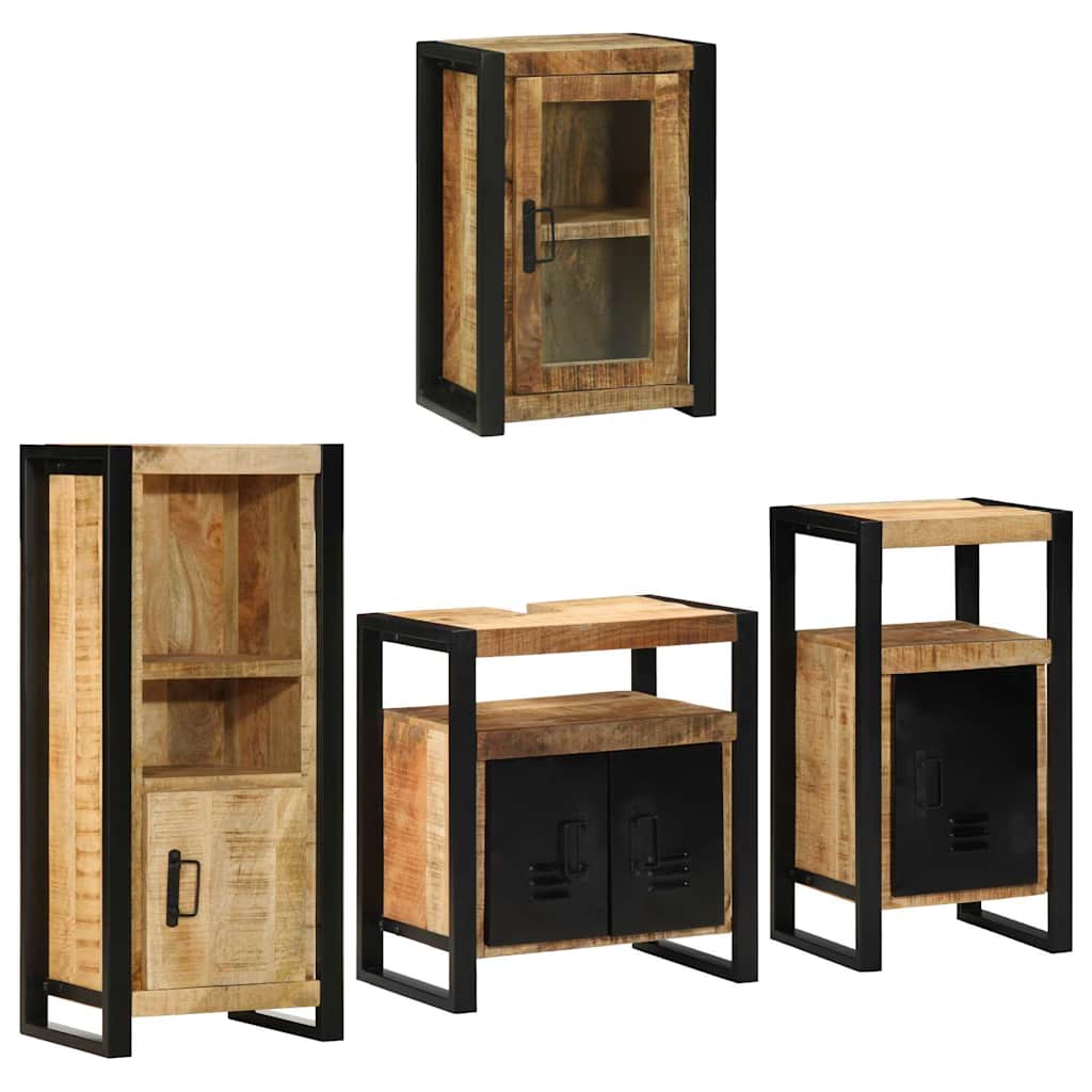 Badezimmermöbel-Set Wandmontiert 4 pcs Braun Massives Mangoholz