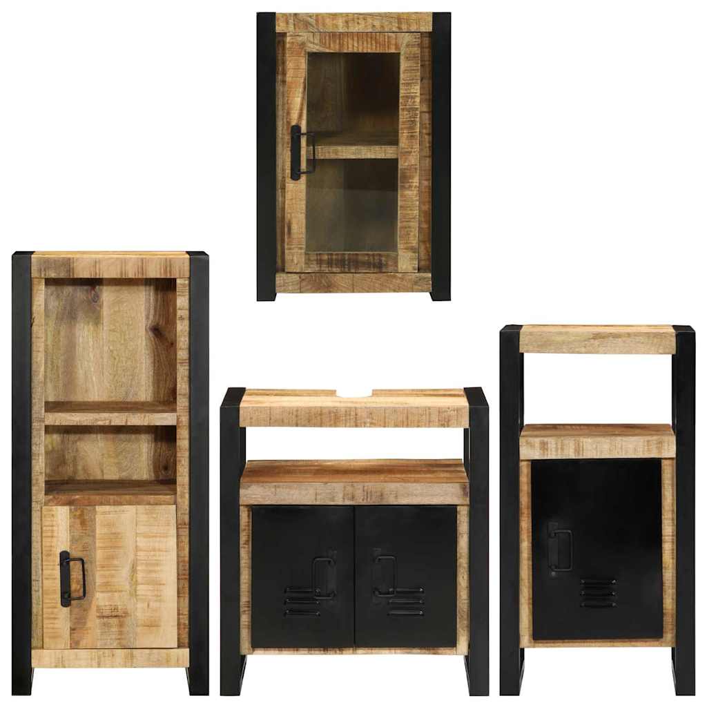 Badezimmermöbel-Set Wandmontiert 4 pcs Braun Massives Mangoholz
