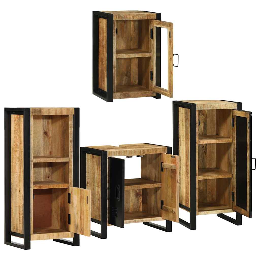 Badezimmermöbel-Set mit Regal 4 pcs Braun Massives Mangoholz