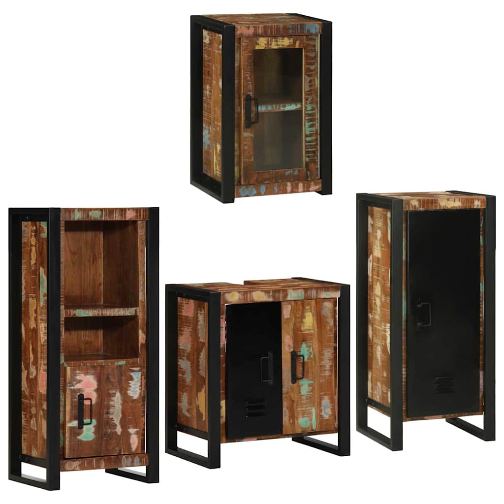 Badezimmermöbel-Set mit Regal 4 pcs Mehrfarbig Massives Altholz