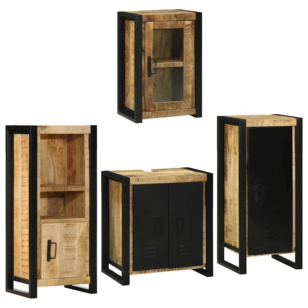 Badezimmermöbel-Set mit Regal 4 pcs Braun Massives Mangoholz