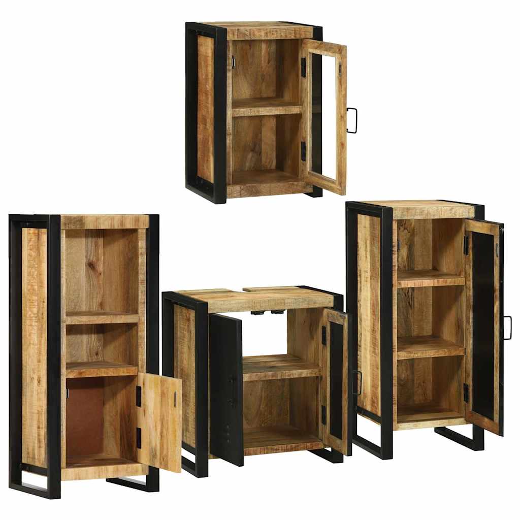 Badezimmermöbel-Set mit Regal 4 pcs Braun Massives Mangoholz