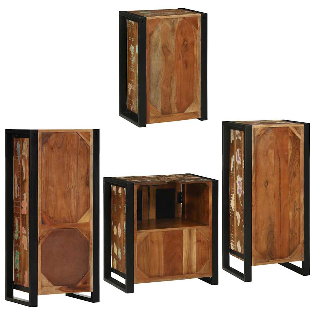 Badezimmermöbel-Set mit Regal 4 pcs Mehrfarbig Massives Altholz