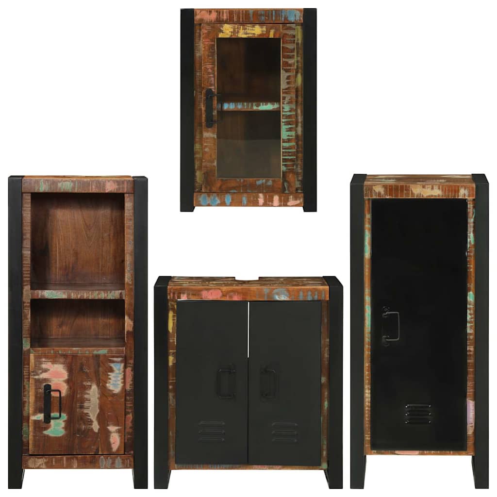 Badezimmermöbel-Set mit Regal 4 pcs Mehrfarbig Massives Altholz