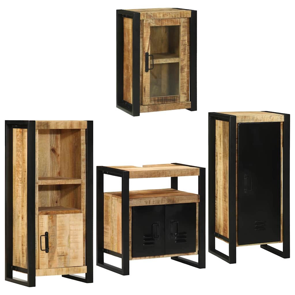 Badezimmermöbel-Set mit Regal 4 pcs Braun Massives Mangoholz