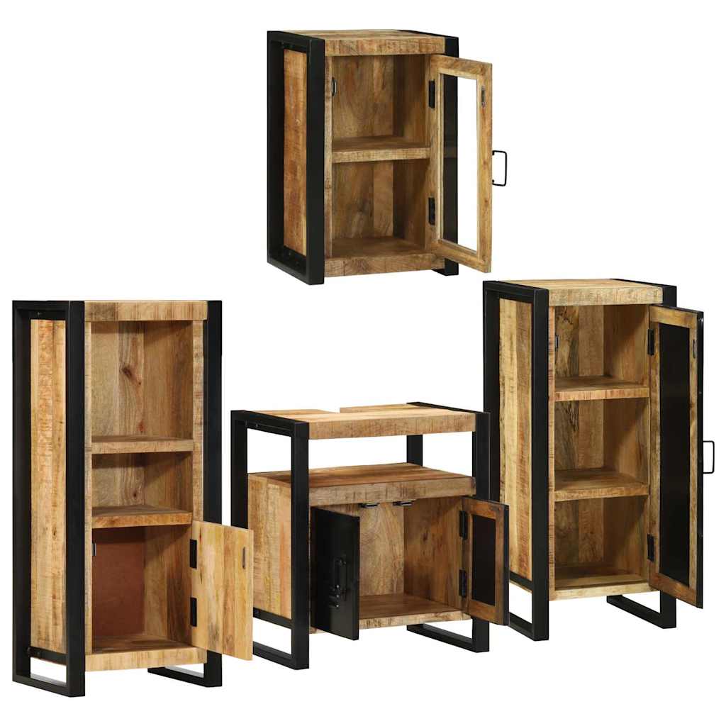 Badezimmermöbel-Set mit Regal 4 pcs Braun Massives Mangoholz