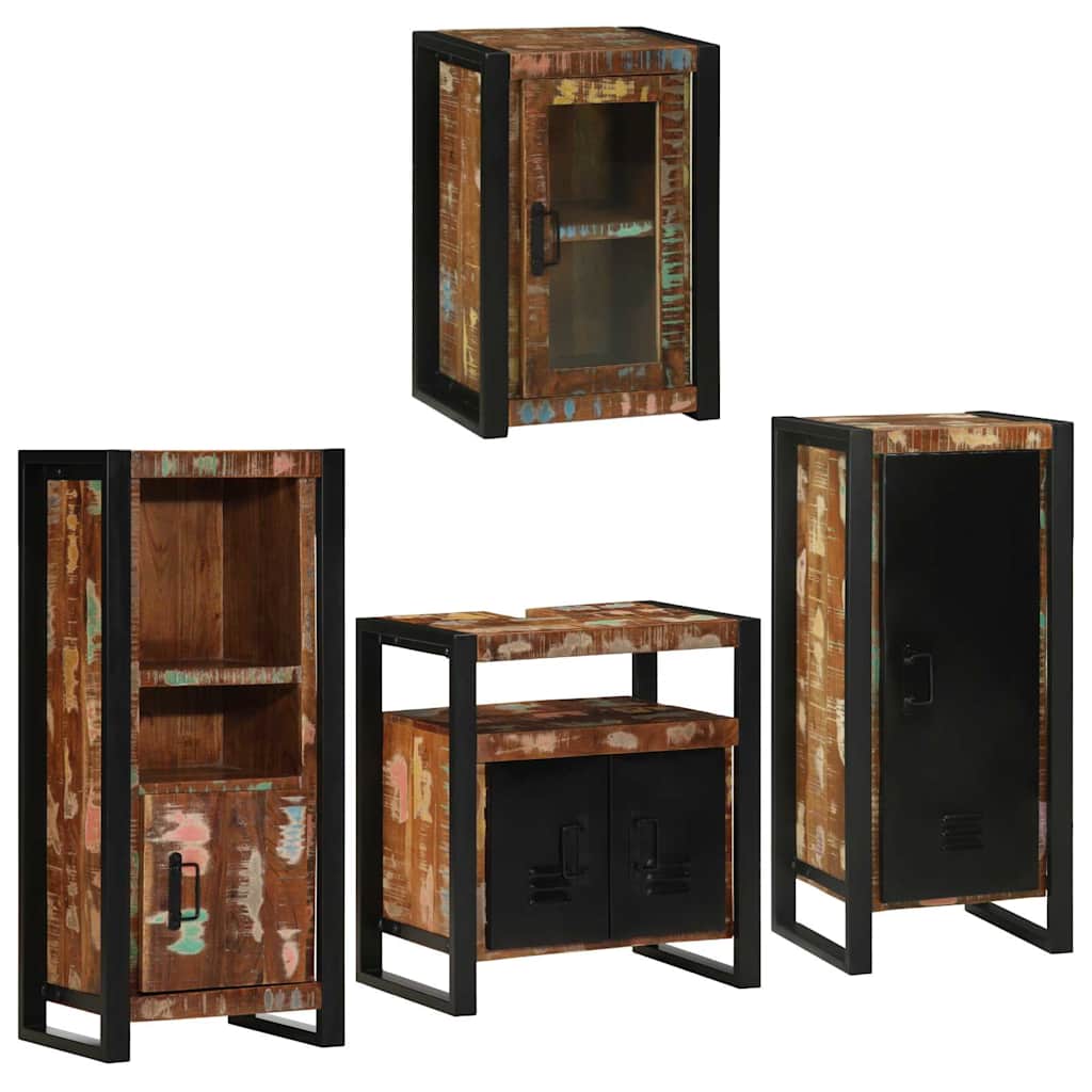 Badezimmermöbel-Set mit Regal 4 pcs Mehrfarbig Massives Altholz