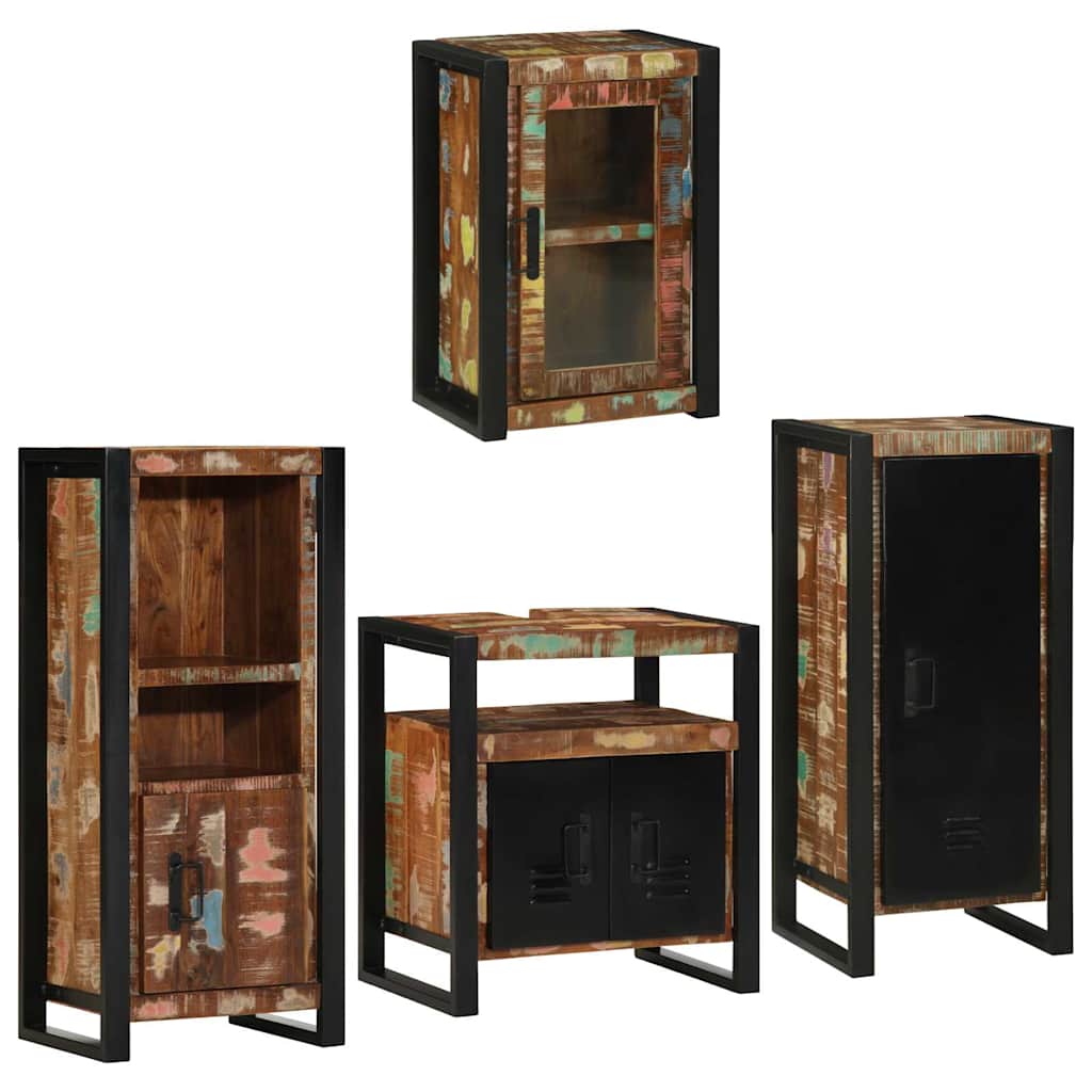 Badezimmermöbel-Set mit Regal 4 pcs Mehrfarbig Massives Altholz