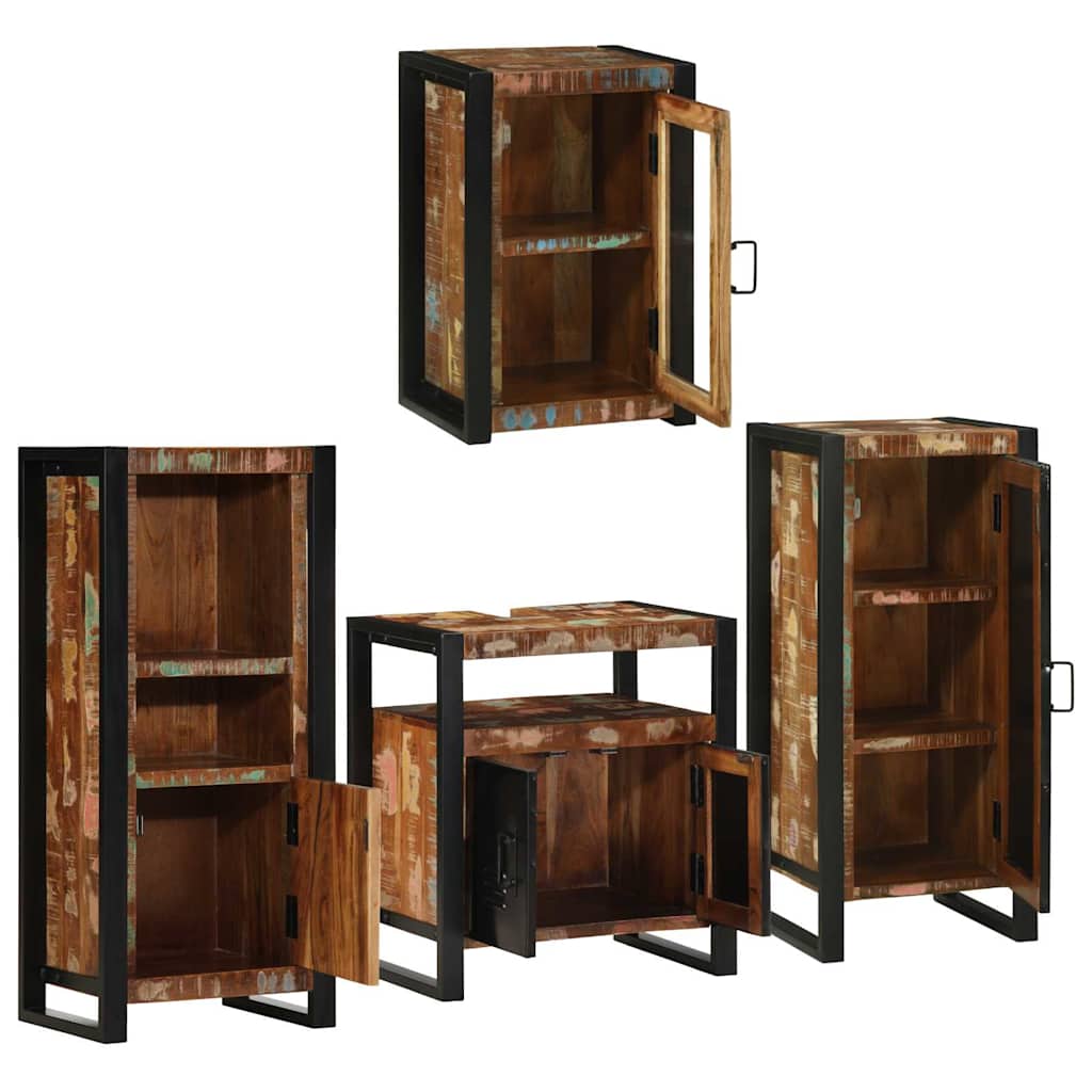 Badezimmermöbel-Set mit Regal 4 pcs Mehrfarbig Massives Altholz