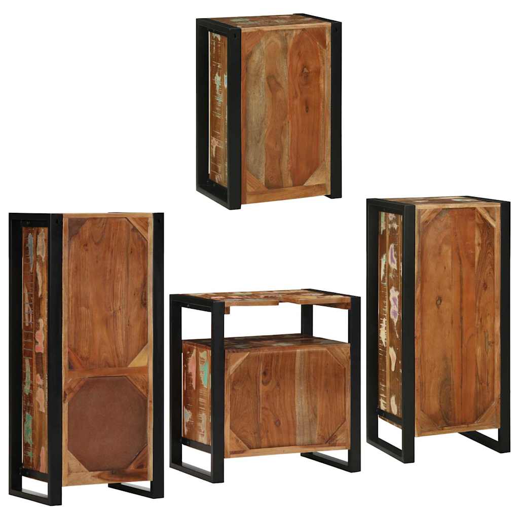 Badezimmermöbel-Set mit Regal 4 pcs Mehrfarbig Massives Altholz