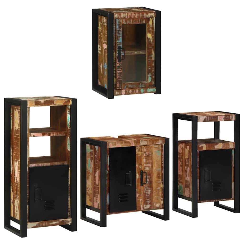 Badezimmermöbel-Set mit Regal 4 pcs Mehrfarbig Massives Altholz