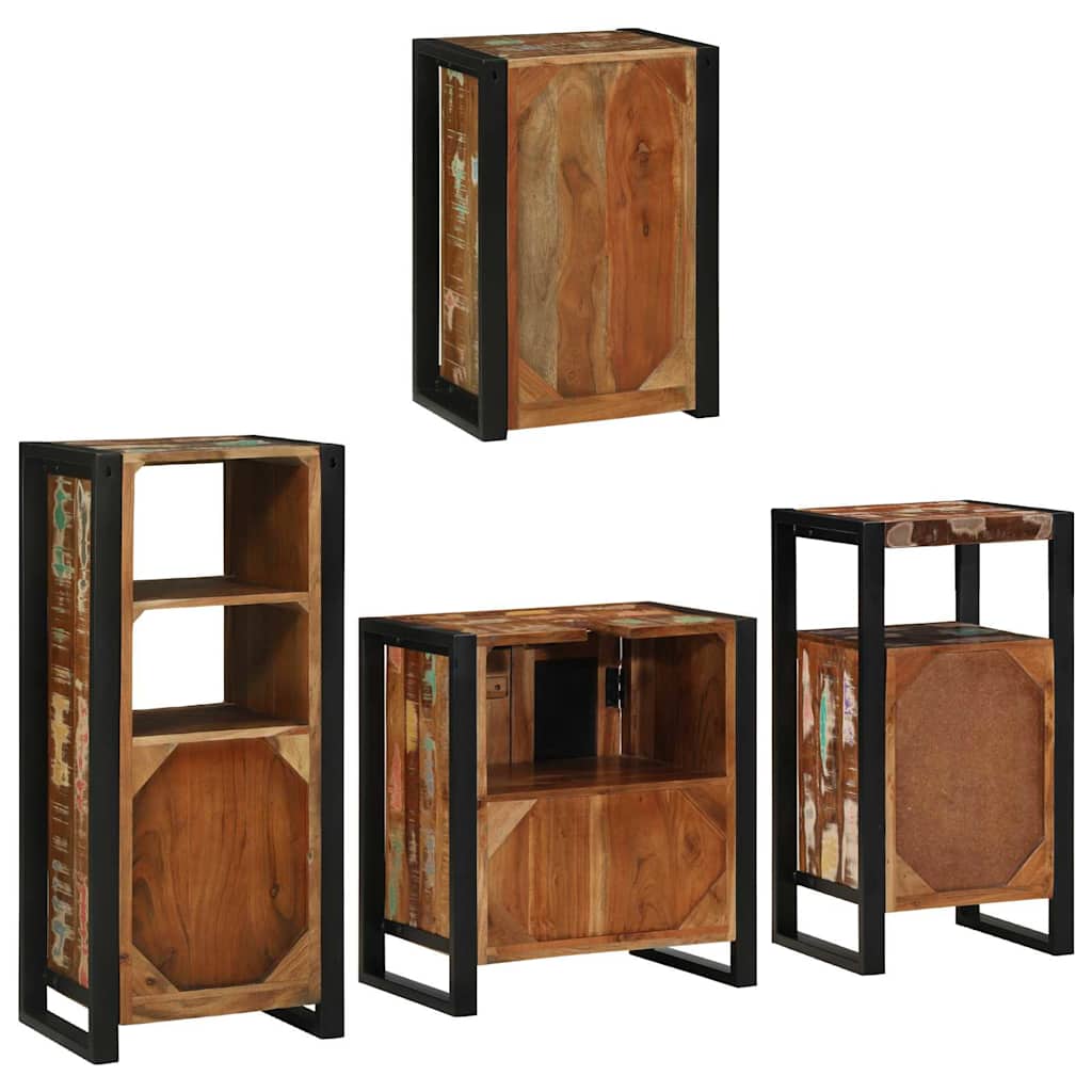 Badezimmermöbel-Set mit Regal 4 pcs Mehrfarbig Massives Altholz