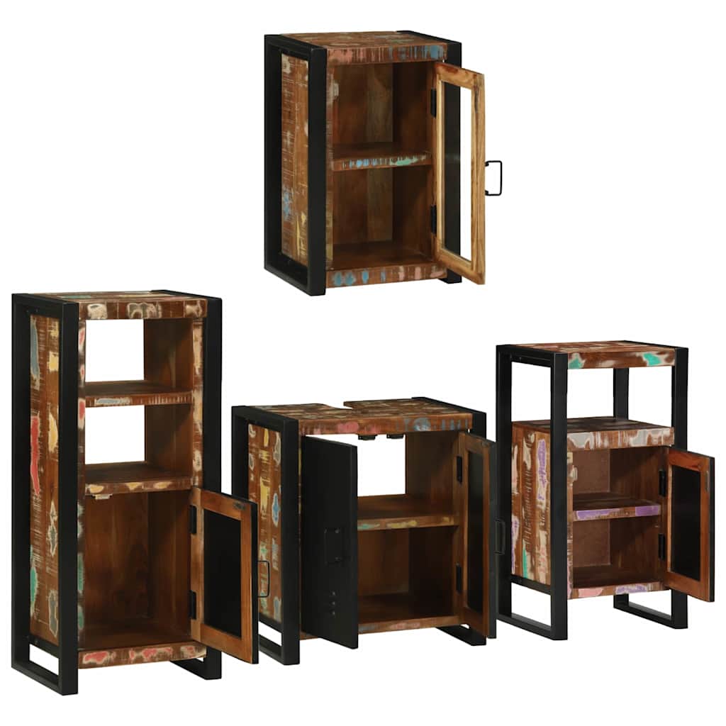 Badezimmermöbel-Set mit Regal 4 pcs Mehrfarbig Massives Altholz