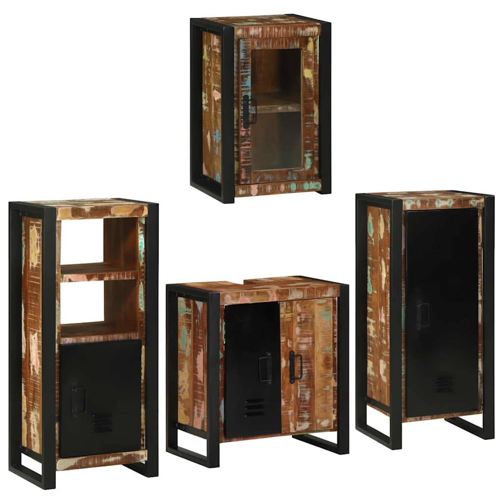 Badezimmermöbel-Set mit Regal 4 pcs Mehrfarbig Massives Altholz