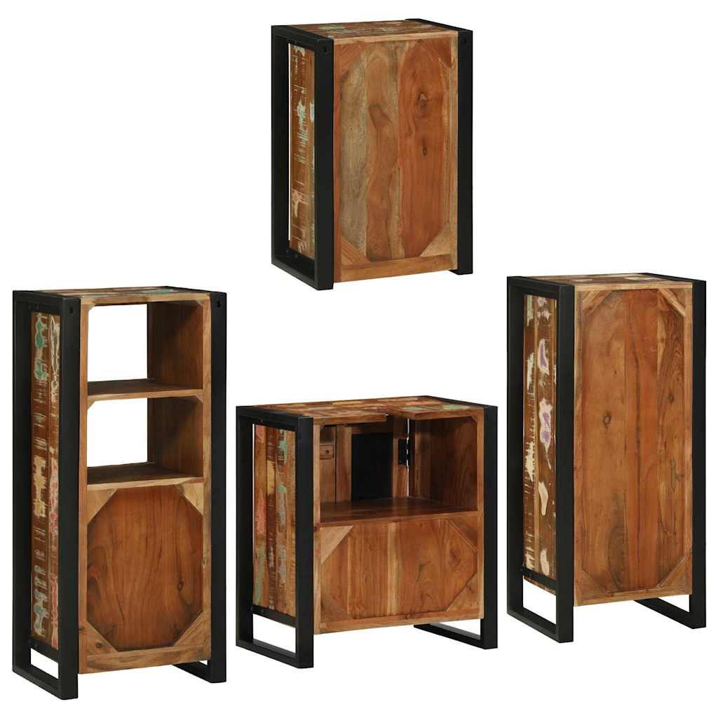 Badezimmermöbel-Set mit Regal 4 pcs Mehrfarbig Massives Altholz