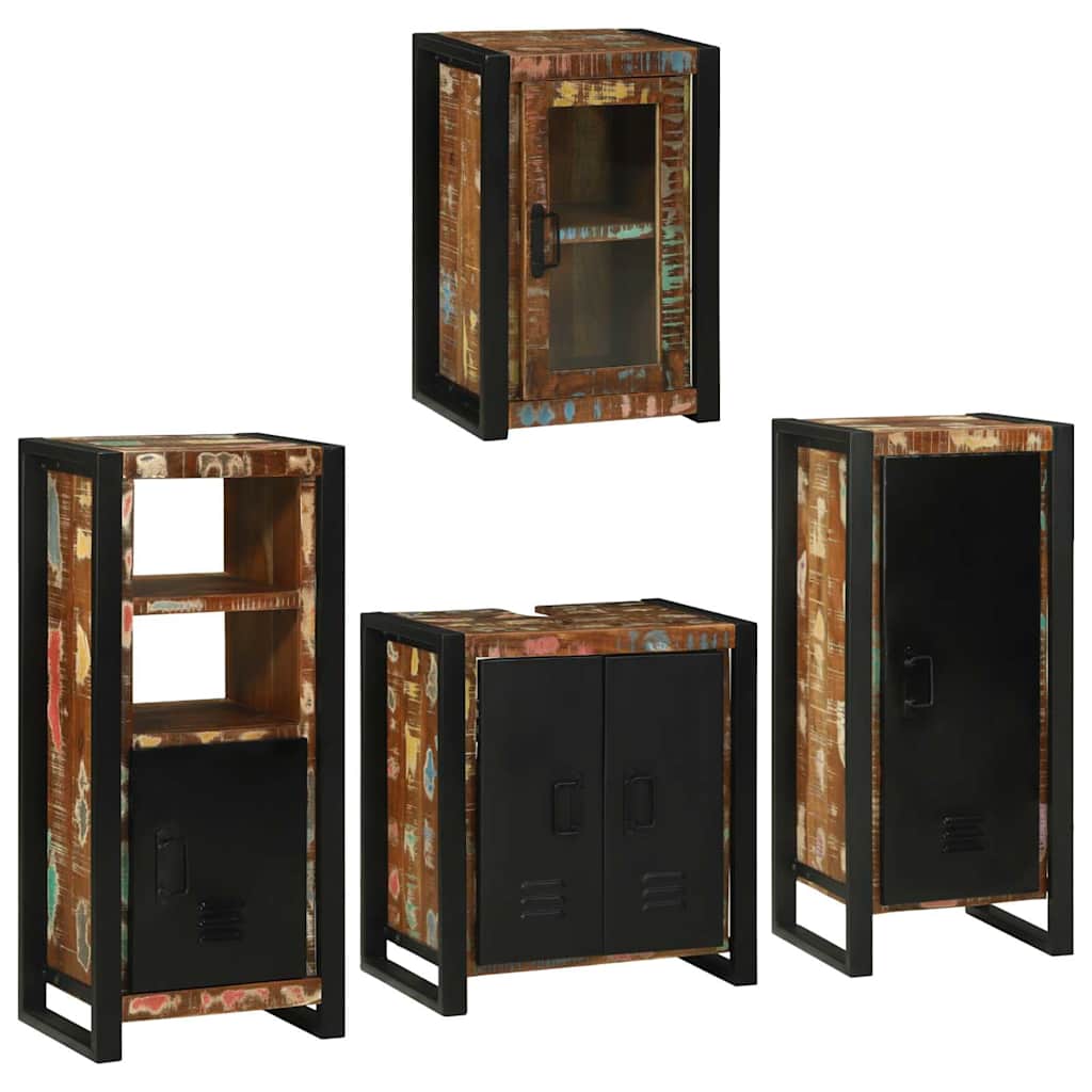 Badezimmermöbel-Set mit Regal 4 pcs Mehrfarbig Massives Altholz