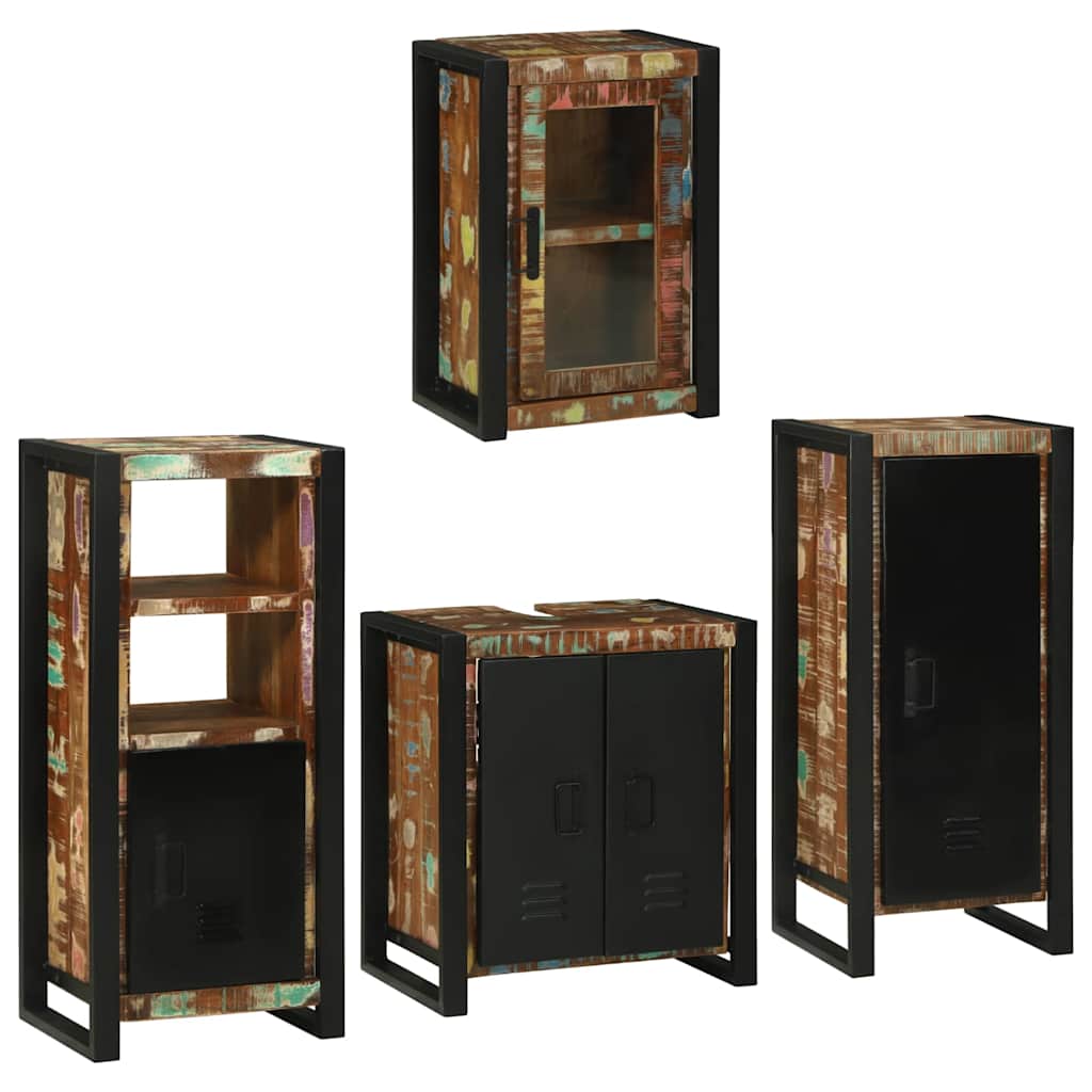 Badezimmermöbel-Set mit Regal 4 pcs Mehrfarbig Massives Altholz