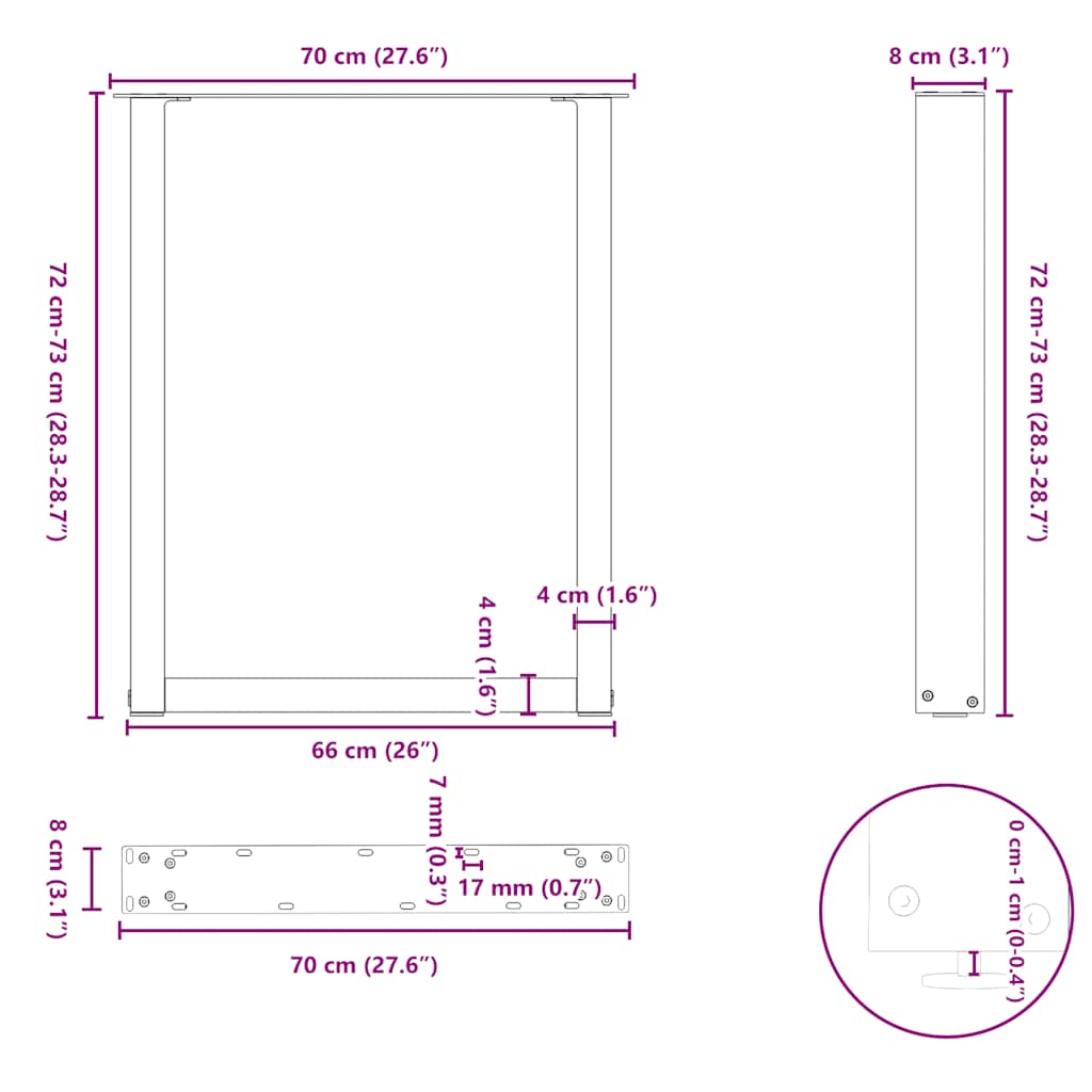 Esstischbeine U-Form 3 Stk. Schwarz 70x(72-73) cm Stahl