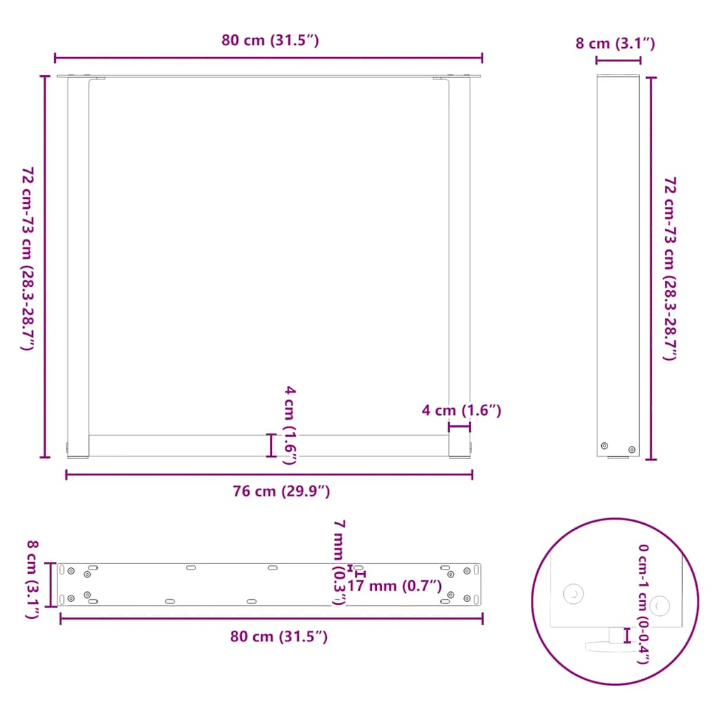 Esstischbeine U-Form 3 Stk. Weiß 80x(72-73) cm Stahl