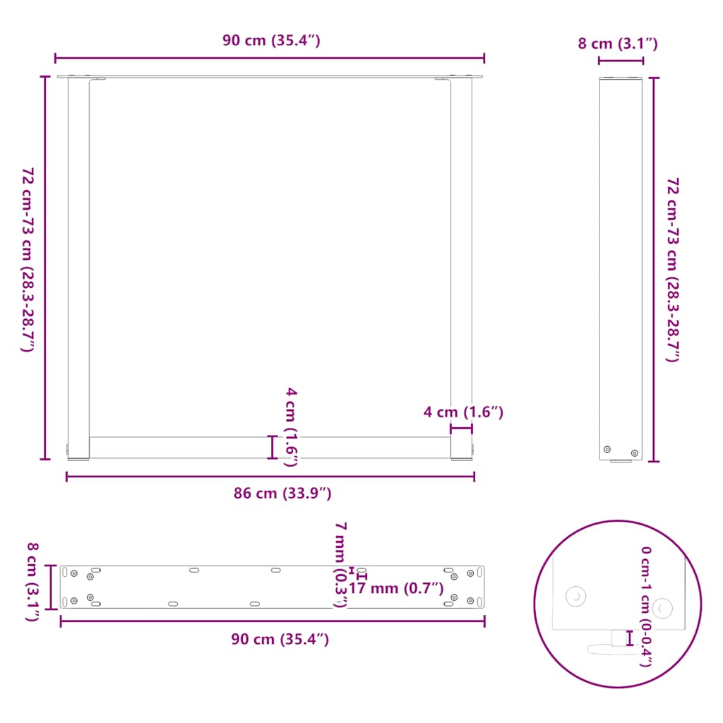 Esstischbeine U-Form 3 Stk. Naturstahl 90x(72-73) cm Stahl
