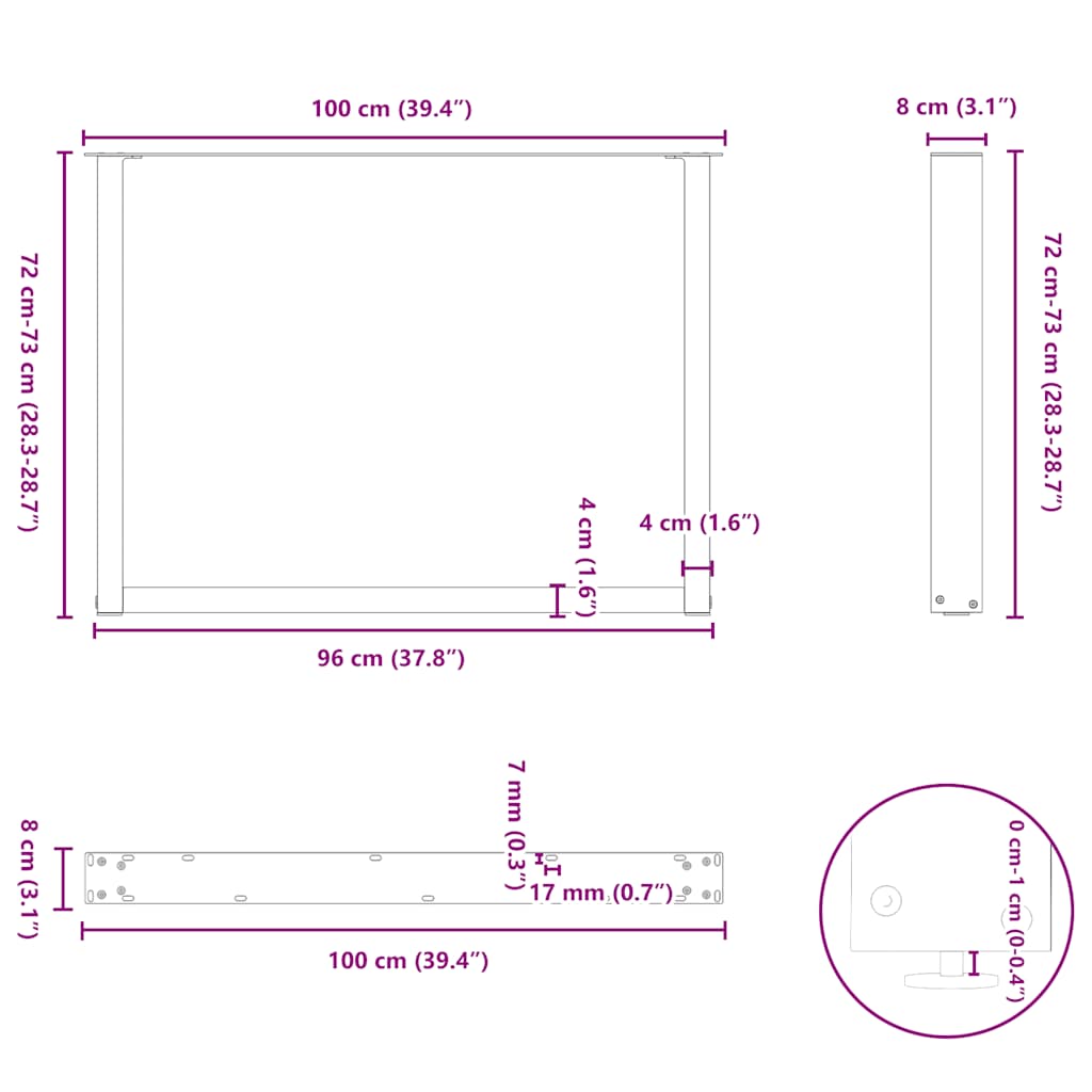 Esstischbeine U-Form 3 Stk. Anthrazit 100x(72-73) cm Stahl