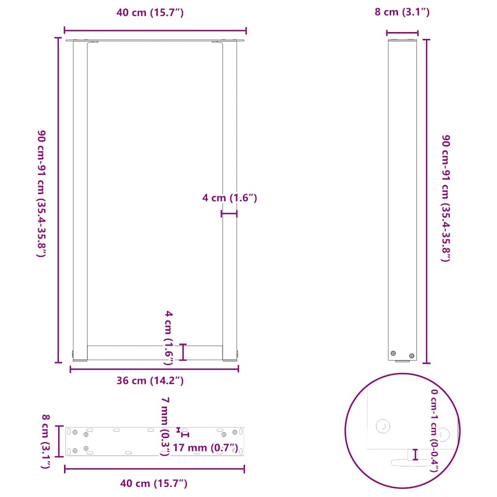 Bartischbeine U-Form 2 Stk. Schwarz 40x(90-91) cm Stahl