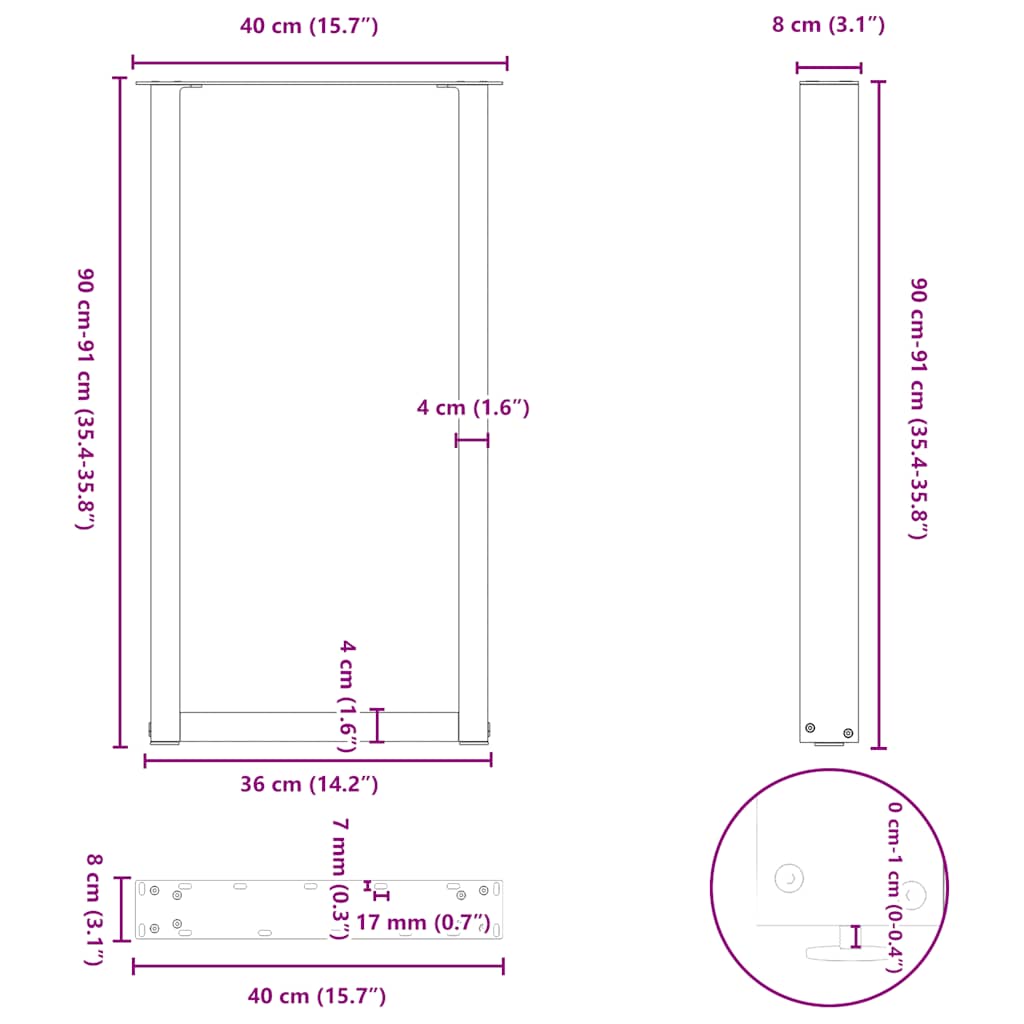Bartischbeine U-Form 2 Stk. Weiß 40x(90-91) cm Stahl