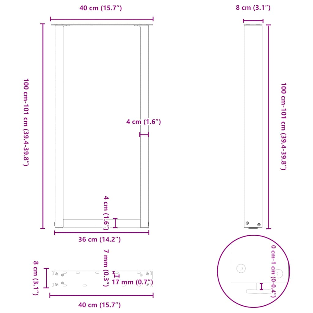Bartischbeine U-Form 2 Stk. Weiß 40x(100-101) cm Stahl