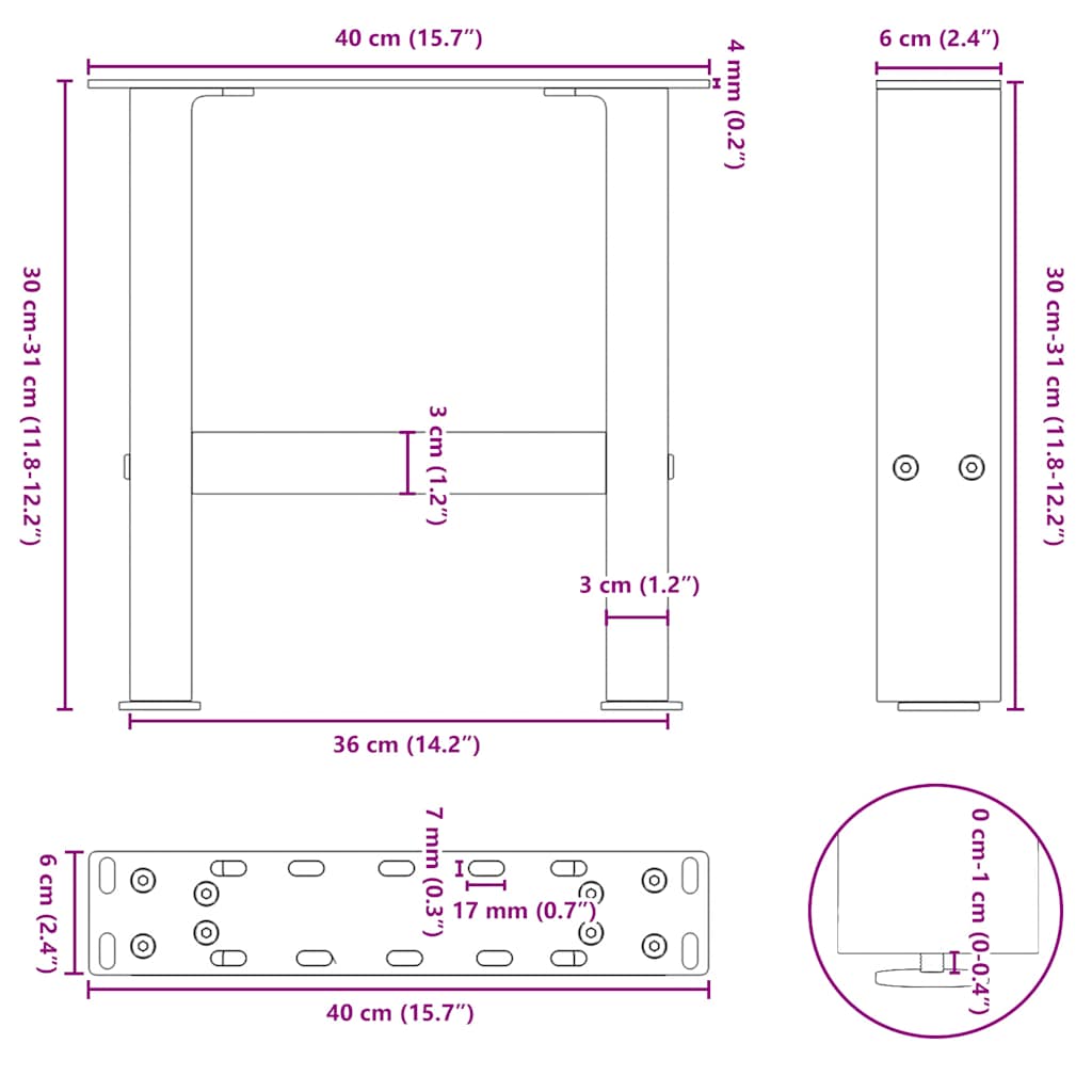Couchtischbeine Weiß 2 Stk. 40x(30-31) cm Stahl