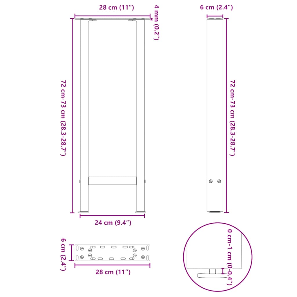 Konsolentischbeine Schwarz 2 Stk. 28x(72-73) cm Stahl