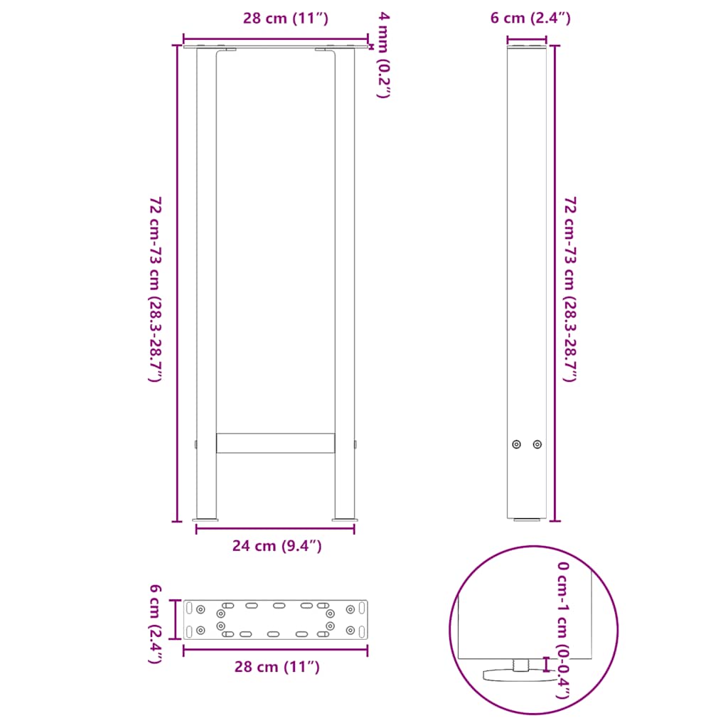 Konsolentischbeine Weiß 2 Stk. 28x(72-73) cm Stahl