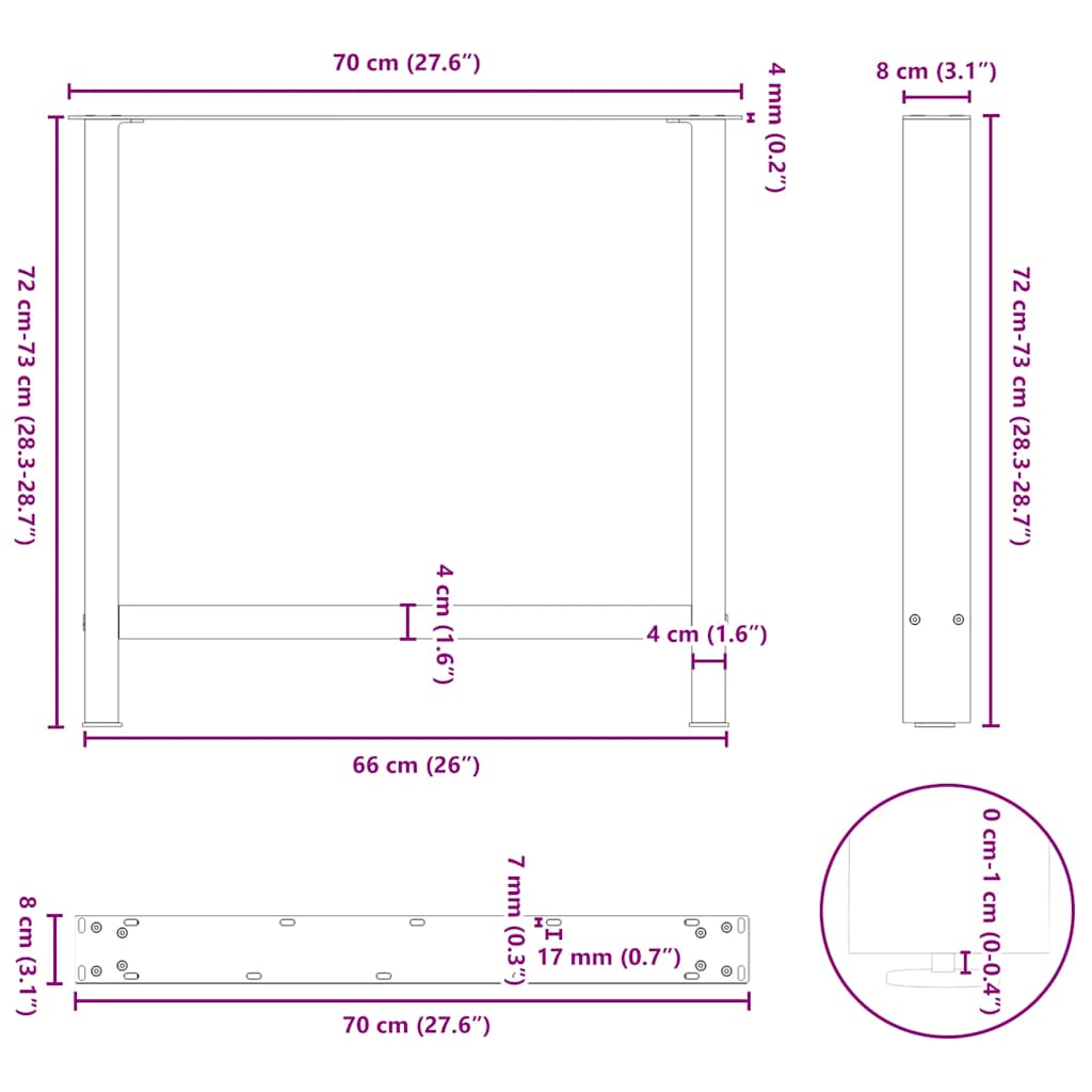 Esstischbeine Weiß 2 Stk. 70x(72-73) cm Stahl