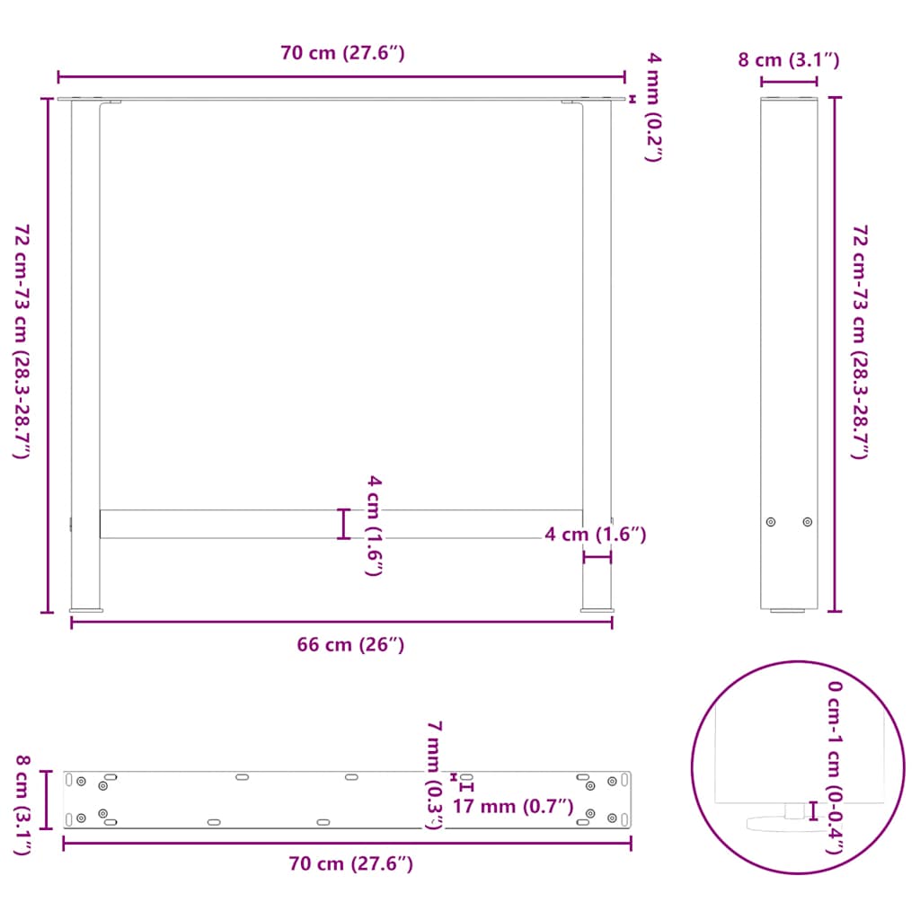 Esstischbeine Naturstahl 2 Stk. 70x(72-73) cm Stahl