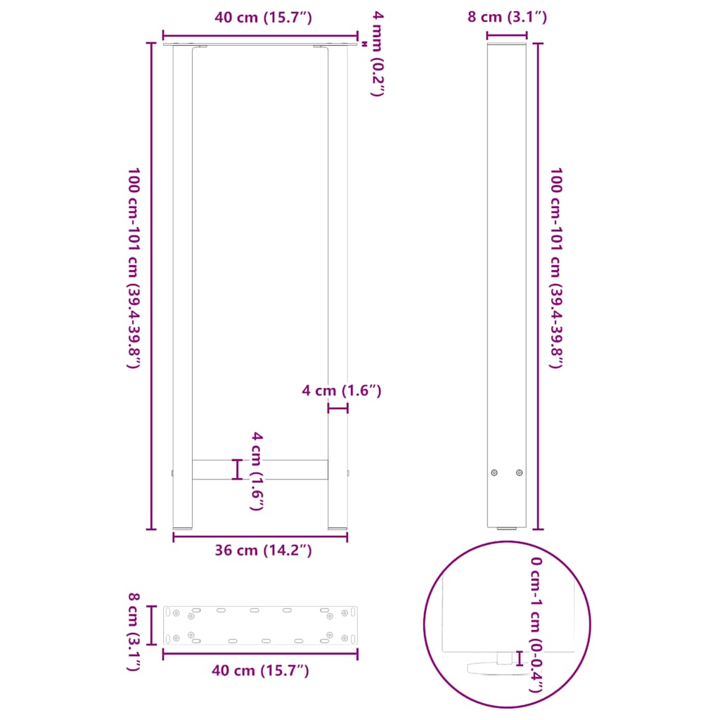 Bartischbeine Anthrazit 2 Stk. 40x(100-101) cm Stahl
