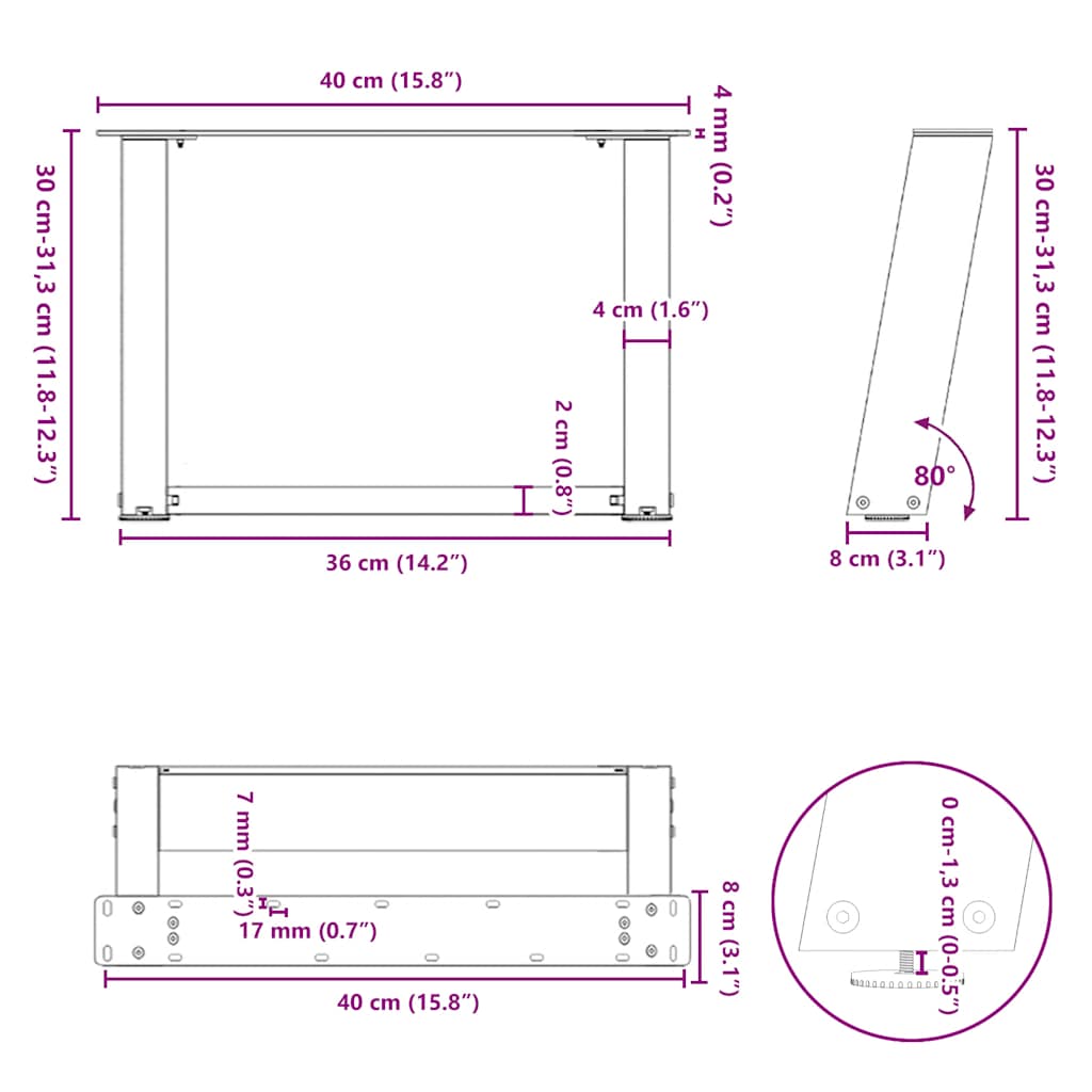 Couchtischbeine U-Form 2 Stk. Schwarz 40x(30-31) cm Stahl