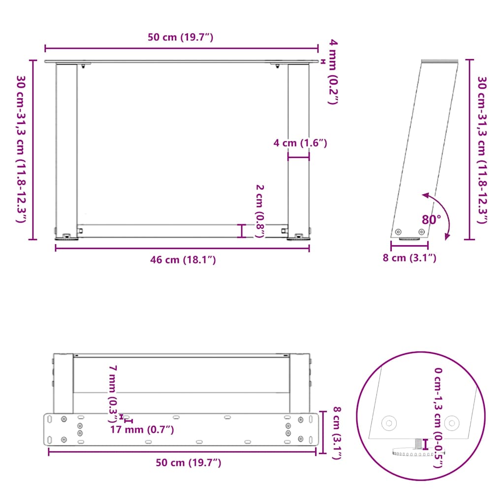 Couchtischbeine U-Form 2 Stk. Weiß 50x(30-31) cm Stahl