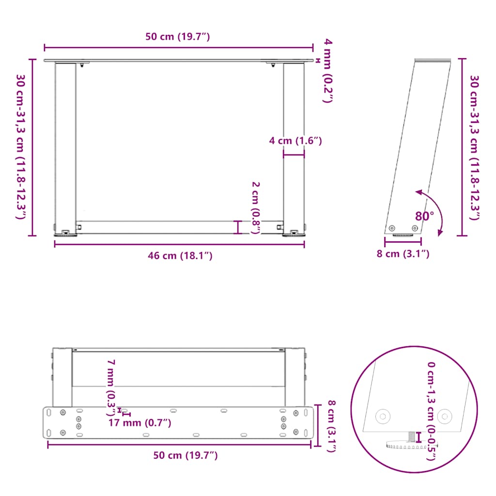 Couchtischbeine U-Form 2 Stk. Anthrazit 50x(30-31) cm Stahl