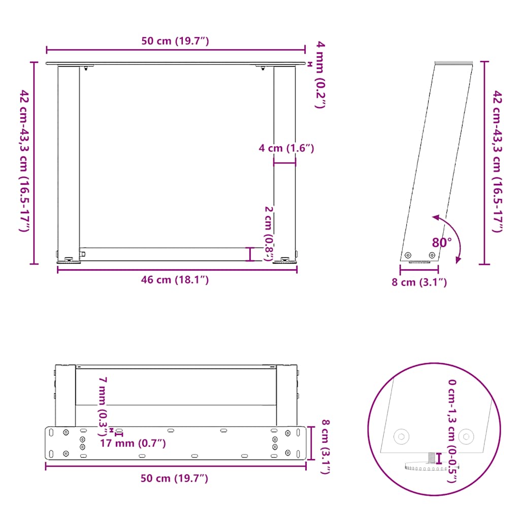 Couchtischbeine U-Form 2 Stk. Anthrazit 50x(42-43) cm Stahl