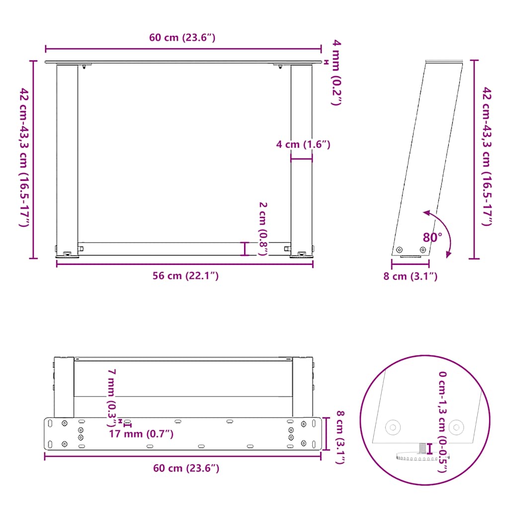 Couchtischbeine U-Form 2 Stk. Schwarz 60x(42-43) cm Stahl